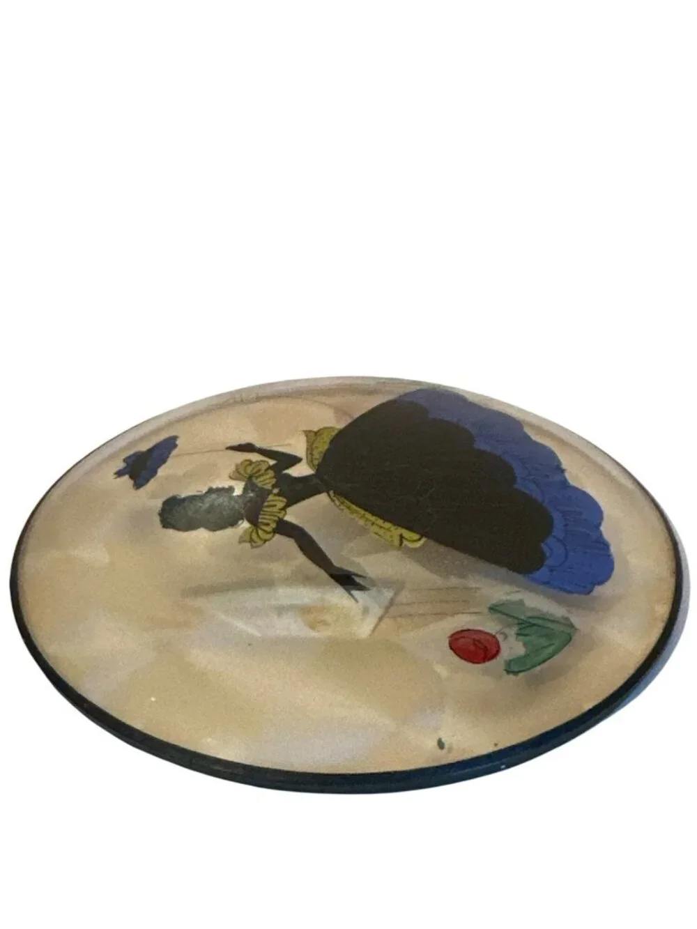 Vintage Peter Watsons Hand-Painted Convex Wall Plate Silhouette Woman Floral